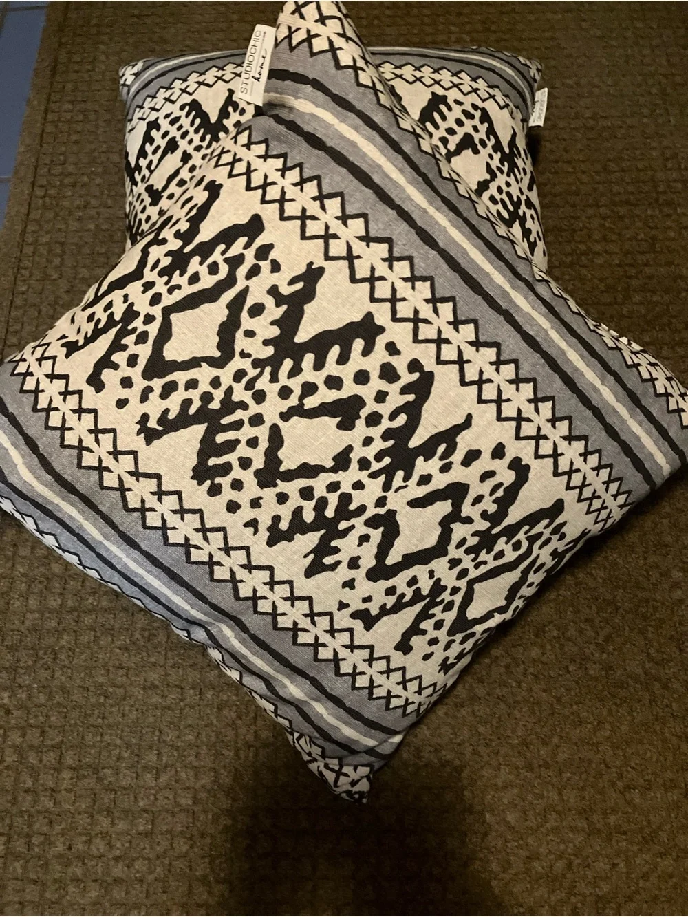 Black, Gray and Off-White Geometric Accent Pillows 19x19” by Studio Chic, Boho
